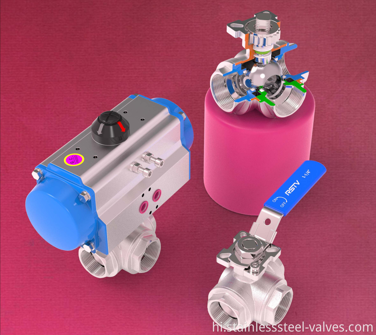 three way threaded ends ball valve